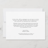 ミニマモダンリストたった今結婚しました結婚写真 案内状 (裏面)