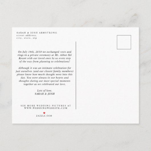 ミニマモダンリストたった今結婚しました結婚写真Annou 案内ポストカード (裏面)