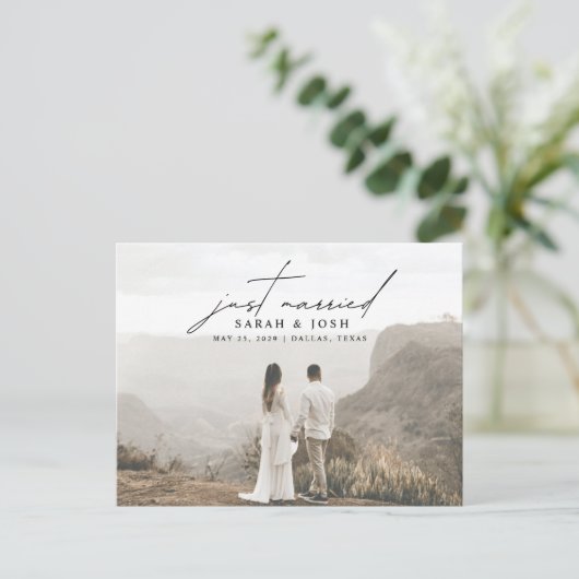 ミニマモダンリストたった今結婚しました結婚写真Annou 案内ポストカード (スタンド正面)