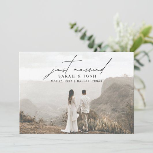 ミニマモダンリストたった今結婚しました結婚写真Annou 案内状 (スタンド正面)