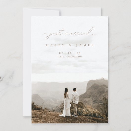 ミニマモダンリストたった今結婚しました結婚写真Annou 案内状 (正面)