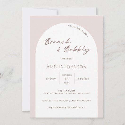 ミニマモダンリストのアーチブランチと泡立つ 招待状 (正面)