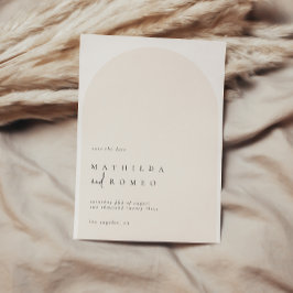 ミニマモダンリストのアーチベージュの結婚式は日付を保存 招待状