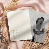 ミニマモダンリストのアーチベージュの結婚式は日付を保存 招待状