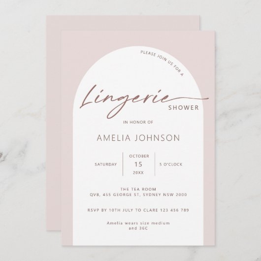 ミニマモダンリストのアーチランジェリーシャワー 招待状 (正面/裏面)