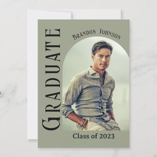 ミニマモダンリストのアーチ型写真卒業 招待状 (正面)