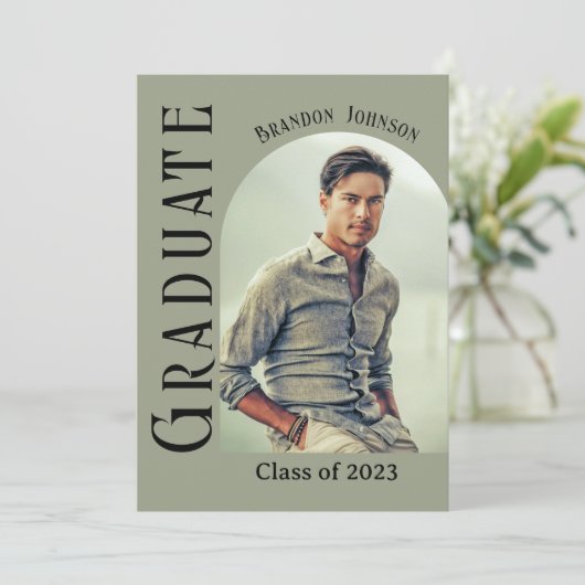 ミニマモダンリストのアーチ型写真卒業 招待状 (スタンド正面)