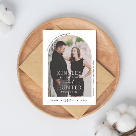 ミニマモダンリストのアーチ型写真日付の保存 セーブザデート