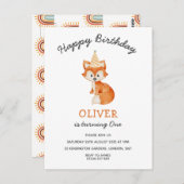 ミニマモダンリストのウッドランドキツネの最初の誕生日 ポストカード (正面/裏面)