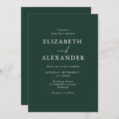 ミニマモダンリストのエメラルド結婚グリーン 招待状 (正面/裏面)