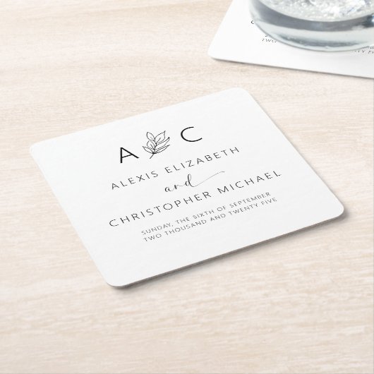 ミニマモダンリストのエレガントな結婚式 スクエアペーパーコースター (アングル)