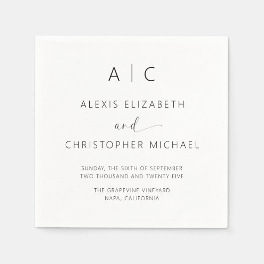 ミニマモダンリストのエレガントな結婚式 スタンダードカクテルナプキン (正面)