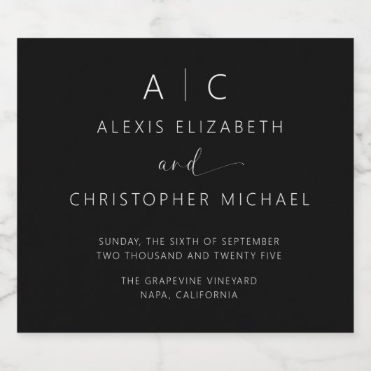 ミニマモダンリストのエレガントな結婚式 リキュールボトルラベル (シングルラベル)