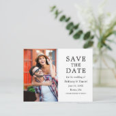 ミニマモダンリストのカップル写真の日付を保存 ポストカード (スタンド正面)