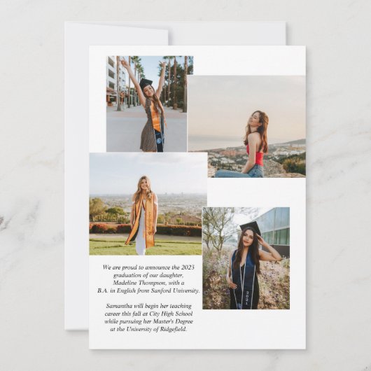 ミニマモダンリストのクラスフォトコラージュ卒業 案内状 (裏面)