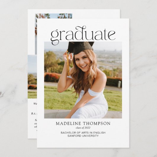 ミニマモダンリストのクラスフォトコラージュ卒業 案内状 (正面/裏面)