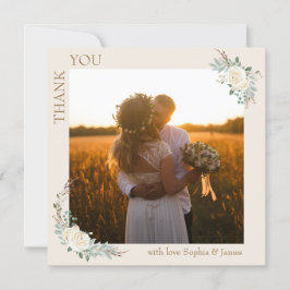 ミニマモダンリストのクリーム金ゴールド結婚フローラの写真 サンキューカード