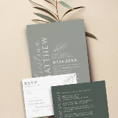 ミニマモダンリストのグリーン結婚セージ 招待状