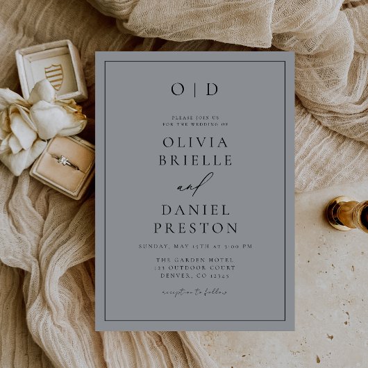 ミニマモダンリストのグレーの書結婚道 招待状