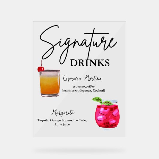 ミニマモダンリストのシグネチャー結婚ドリンクのサイン アクリルサイン (正面)