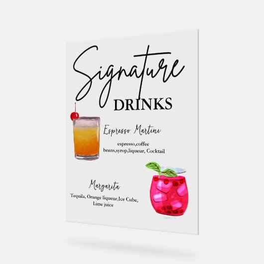 ミニマモダンリストのシグネチャー結婚ドリンクのサイン アクリルサイン (傾斜)