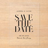 ミニマモダンリストのシックな結婚式の日付を保存 アクリル招待状 (正面)