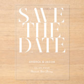 ミニマモダンリストのシックな結婚式の日付を保存 アクリル招待状 (正面)