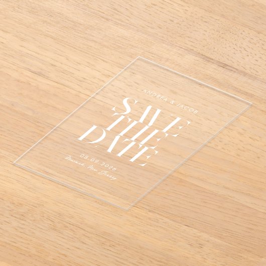 ミニマモダンリストのシックな結婚式の日付を保存 アクリル招待状