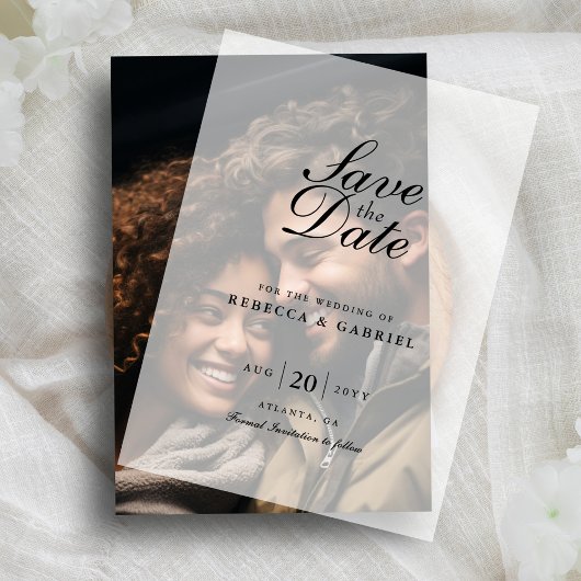 ミニマモダンリストのシックな結婚式の日付を保存 ベラム紙招待状