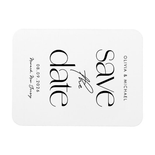 ミニマモダンリストのシックな結婚式の日付を保存 マグネット (横)