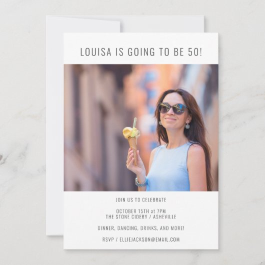 ミニマモダンリストのシック写真50th誕生日パーティー 招待状 (正面)