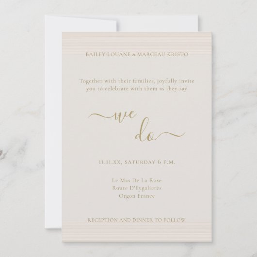 ミニマモダンリストのシャンパン金ゴールド私たちが行う結婚の 招待状 (正面)