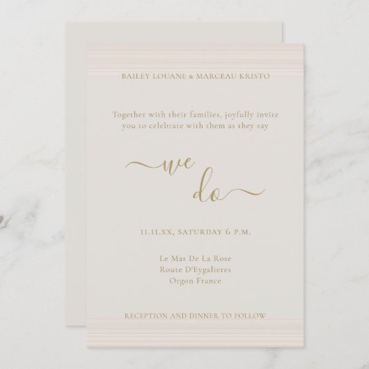 ミニマモダンリストのシャンパン金ゴールド私たちが行う結婚の 招待状 (正面/裏面)