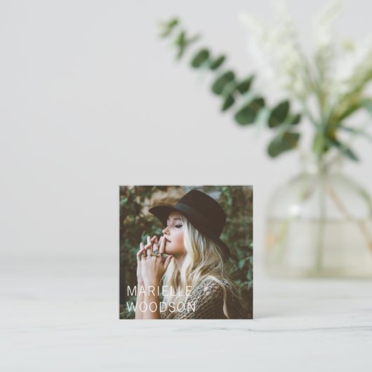 ミニマモダンリストのシンプル写真 スクエア名刺 (スタンド正面)