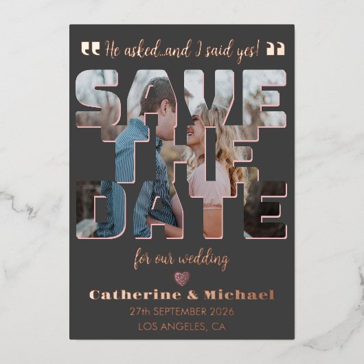 ミニマモダンリストのスタイリッシュタイポグラフィ写真 箔シーズンカード (正面)