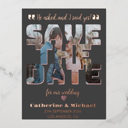 ミニマモダンリストのスタイリッシュタイポグラフィ写真 箔シーズンポストカード (正面)