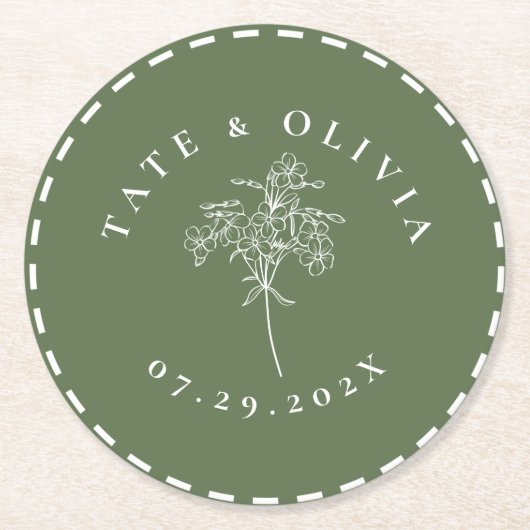 ミニマモダンリストのステッチされたエッジ植物学 ラウンドペーパーコースター (正面)