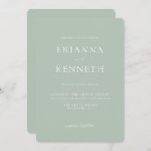 ミニマモダンリストのセージ丸いコー結婚ナー 招待状 (正面/裏面)
