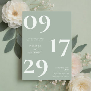ミニマモダンリストのセージ結婚グリーン セーブザデート