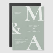 ミニマモダンリストのセージ結婚グリーン マグネット招待状 (正面/裏面)