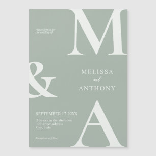 ミニマモダンリストのセージ結婚グリーン マグネット招待状