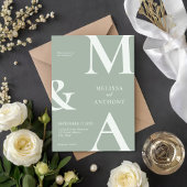 ミニマモダンリストのセージ結婚グリーン 招待状