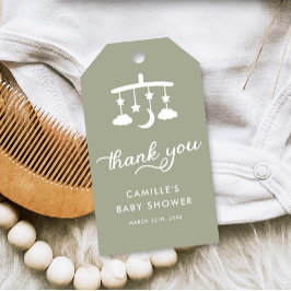 ミニマモダンリストのセージ緑のベビーシャワー ギフトタグ