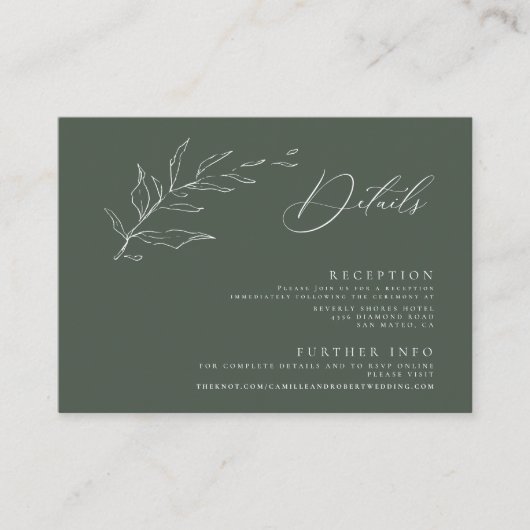 ミニマモダンリストのセージ緑の書結婚道 エンクロージャーカード (正面)