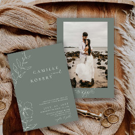 ミニマモダンリストのセージ緑の書結婚道 招待状