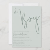 ミニマモダンリストのセージ緑の男の子ベイビーシャワー 招待状 (正面)