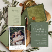 ミニマモダンリストのセージ緑の結婚写真 招待状