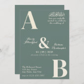 ミニマモダンリストのセージ緑イスラーム結婚ズ 招待状 (正面/裏面)