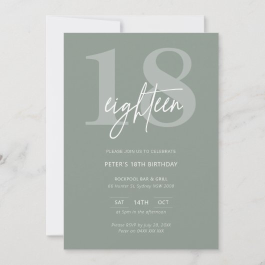 ミニマモダンリストのセージ18th誕生日パーティー 招待状 (正面)