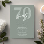 ミニマモダンリストのセージ70th誕生日パーティー 招待状<br><div class="desc">このミニマルタイポグラフィ70歳の誕生日パーティーの招待状は、誕生日パーティーにモダン最適である。シンプルデザインは、セージの背景にクラシックの白い文字を備えている。任意の色でカスタマイズ可能保デザインとエレガント現状のまま、または独自のグラフィックとアートワークを追加してカスタマイズ。レイアウト、フォント、文字サイズの変更など、このデザインの高度なカスタマイズを行うには、上クリックの「」ボタカスタマイズンを使用してください。何か連絡質問があれば私に頼む！</div>